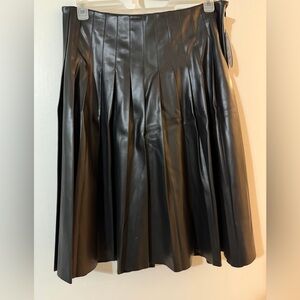 Elegant Black Pleated Faux Leather Skirt